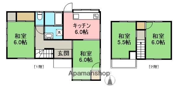 身延線 西富士宮駅 徒歩43分 2階建 築45年(4DK)の間取り写真