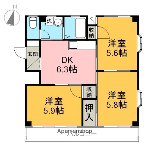 サンシャイン大塚(3DK/3階)の間取り写真