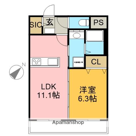 新・青島町マンション(1LDK/3階)の間取り写真