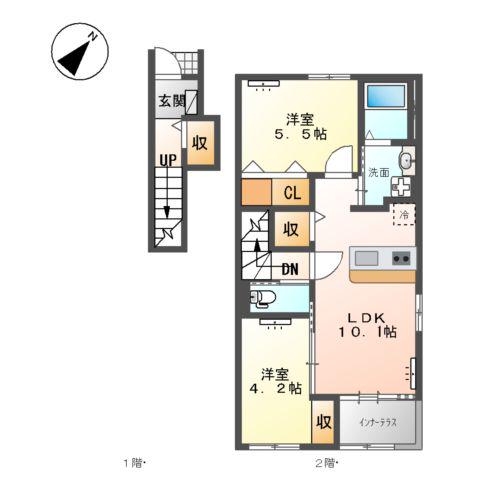 DA・MONDE(2LDK/2階)の間取り写真