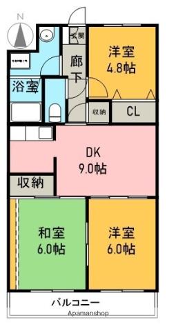 ウィットCP(3DK/3階)の間取り写真