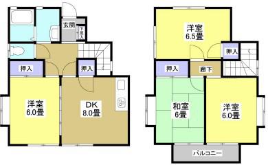 静岡県浜松市中央区 2階建 築34年(4DK)の間取り写真