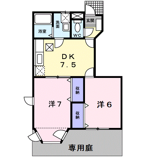 クレスト-ルたんぽぽB(2DK/1階)の間取り写真