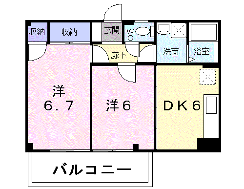 サウスヴィラ(2DK/2階)の間取り写真