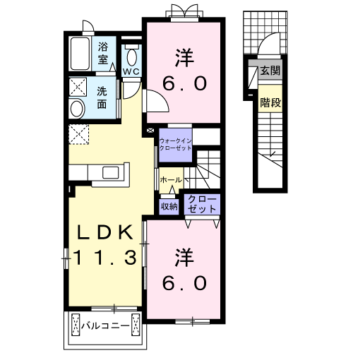 ベリスタ1(2LDK/2階)の間取り写真