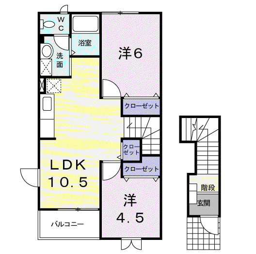 ノ-スエレガンスハギオカ(2LDK/2階)の間取り写真