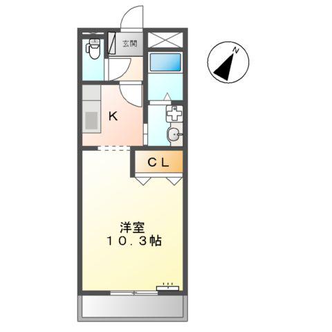 エクレールKAWAI(1K/1階)の間取り写真