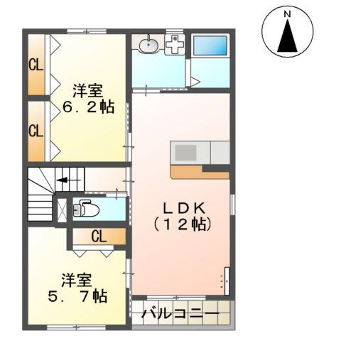 シャトー リバティー(2LDK/2階)の間取り写真