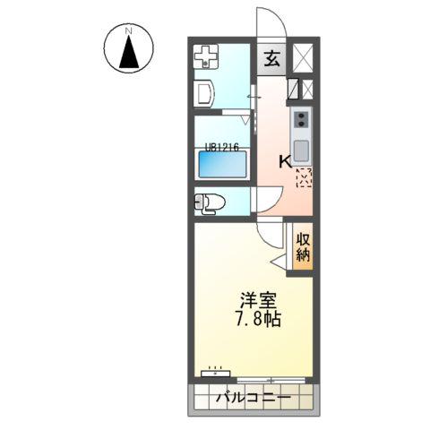 エルバージュ古見(1K/1階)の間取り写真