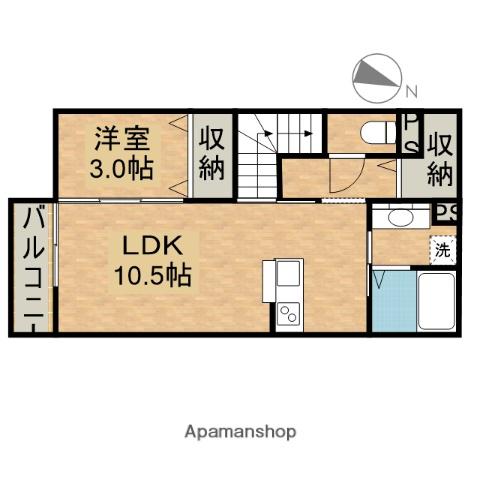 エヴァーグリーン(1LDK/2階)の間取り写真