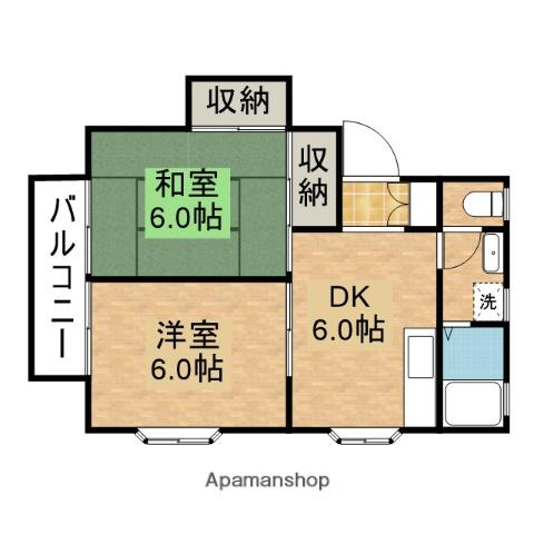 コーポ北裏Ⅲ(2DK/2階)の間取り写真