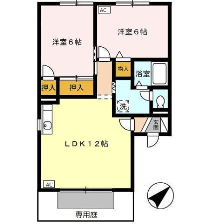 ヴァンセジュールⅠ A(2LDK/1階)の間取り写真