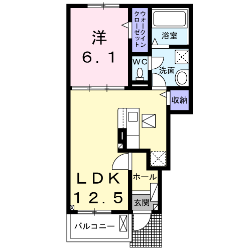 パルクソレイユ萩丘(1LDK/1階)の間取り写真