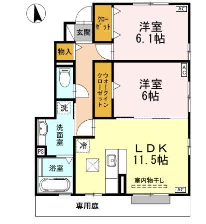 棒屋第9住吉ハイツB(2LDK/1階)の間取り写真