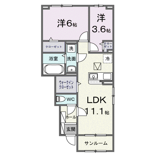 クレストⅢ(2LDK/1階)の間取り写真
