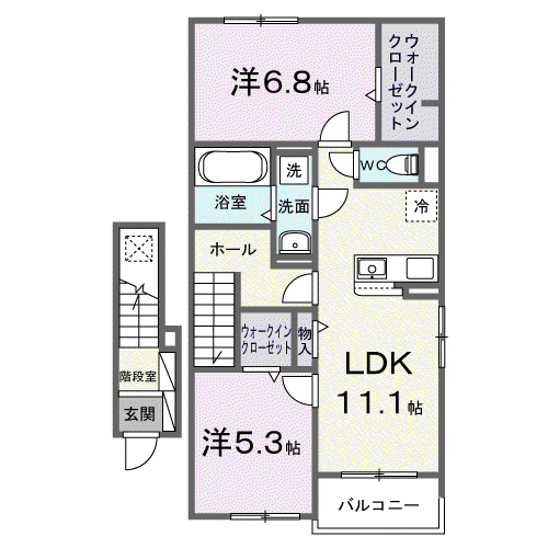 クレストⅢ(2LDK/2階)の間取り写真