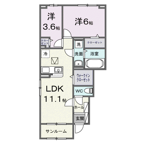 クレストⅢ(2LDK/1階)の間取り写真