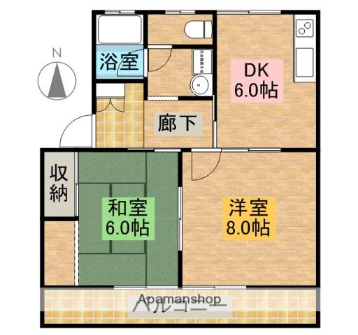 コーポラスいば(2DK/2階)の間取り写真