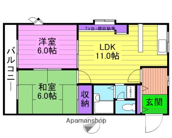 Sパビリオン佐鳴台(2LDK/2階)の間取り写真