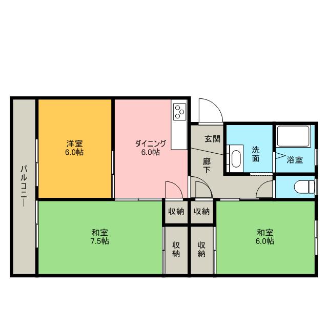 メゾンベルウェル(3DK/1階)の間取り写真