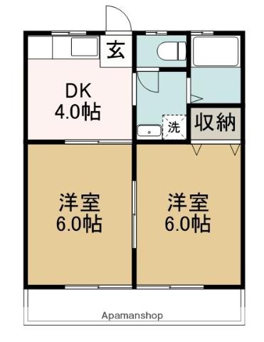 マルキハイツ(2K/1階)の間取り写真