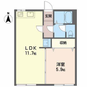 キップス安新(1LDK/1階)の間取り写真