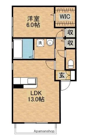 ハイフィールド貴船(1LDK/1階)の間取り写真