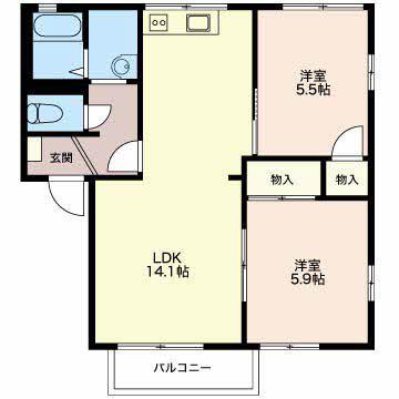 ミヤニシガーデンハイツ(2LDK/2階)の間取り写真