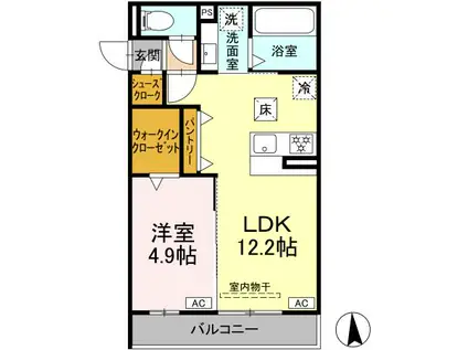 D-ROOM上浅田2丁目(1LDK/1階)の間取り写真