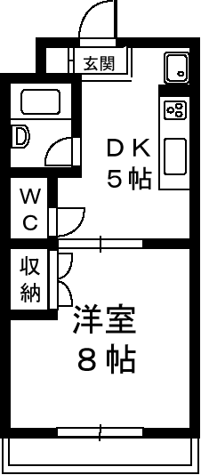 マンションやまももの木(1DK/2階)の間取り写真