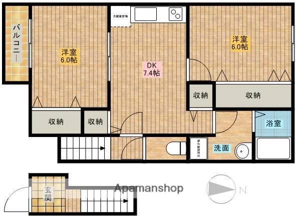 プレミアム21(2DK/2階)の間取り写真