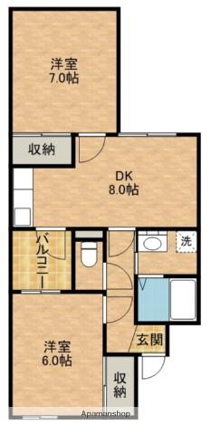 上島コモンコートC棟(2DK/2階)の間取り写真