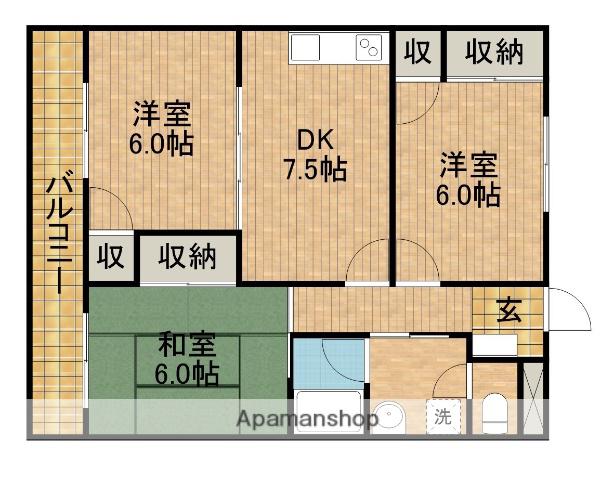 パークサイド高木(3DK/3階)の間取り写真