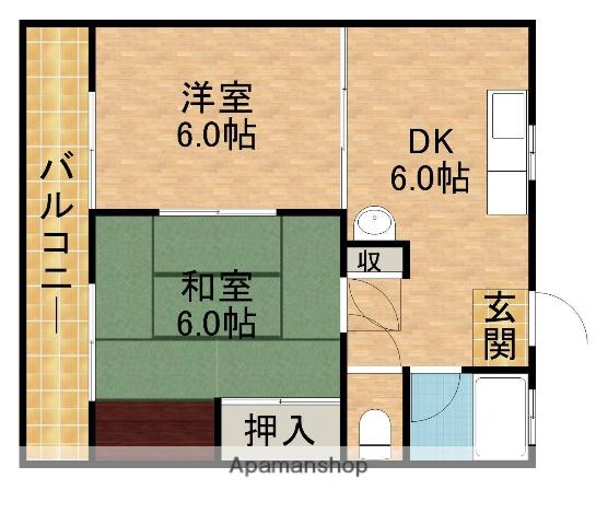 三浦ハイツ北(2DK/1階)の間取り写真