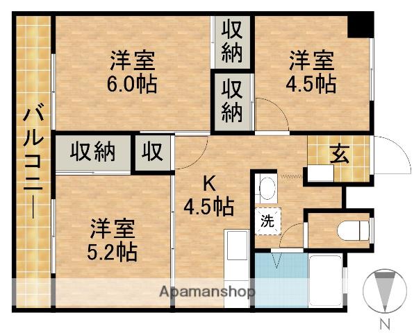 パレスはなやしき(3K/1階)の間取り写真