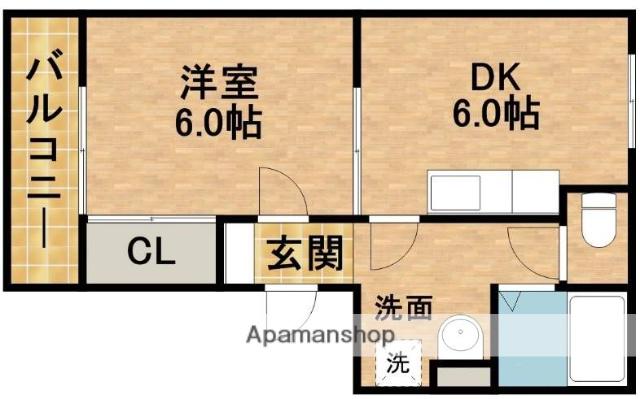 レガーロ鴨江Ⅰ(1DK/2階)の間取り写真