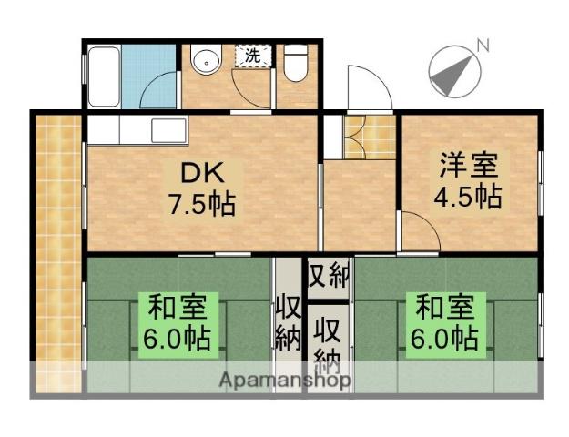 高台マンション(3DK/3階)の間取り写真