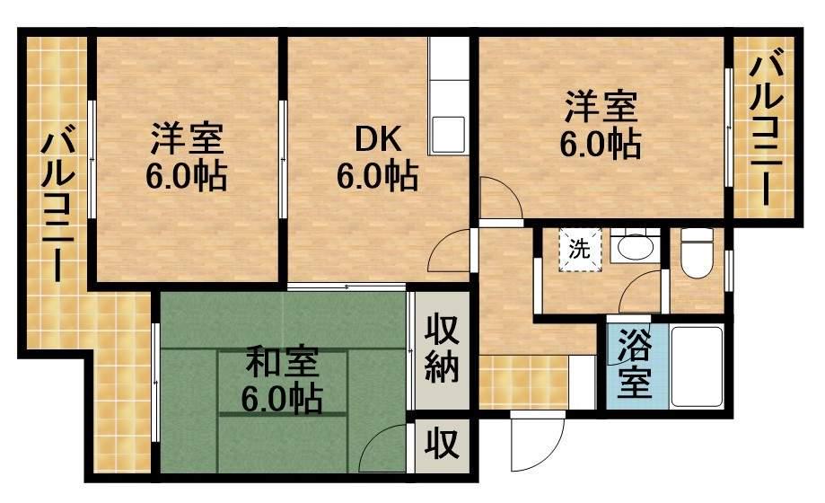マンションロイヤルアイリス(3DK/5階)の間取り写真