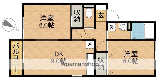 チェリーハウス(2DK/1階)の間取り写真