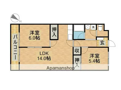 ファミーユ安座(2LDK/1階)の間取り写真