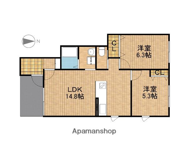 ヴィラーチェ元宮(2LDK/1階)の間取り写真