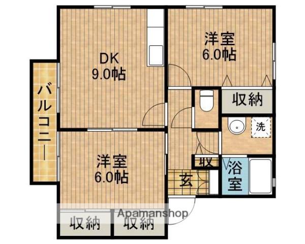 グランシャリオ A(2DK/2階)の間取り写真