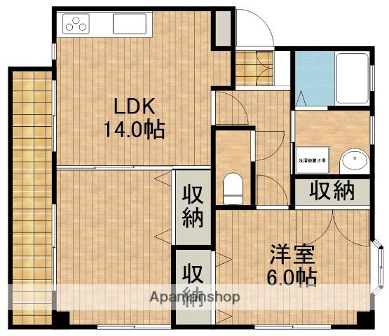 カーサ鴨江(1LDK/3階)の間取り写真