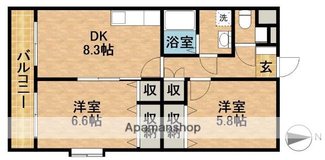 アメニティーベルⅡ(2DK/2階)の間取り写真