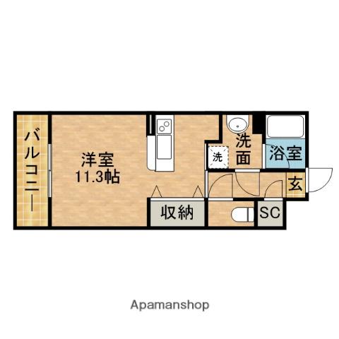 ぱーくたうんルナⅣ(ワンルーム/1階)の間取り写真