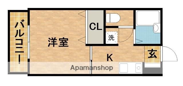 ルーム緑ノ丘(1K/1階)の間取り写真