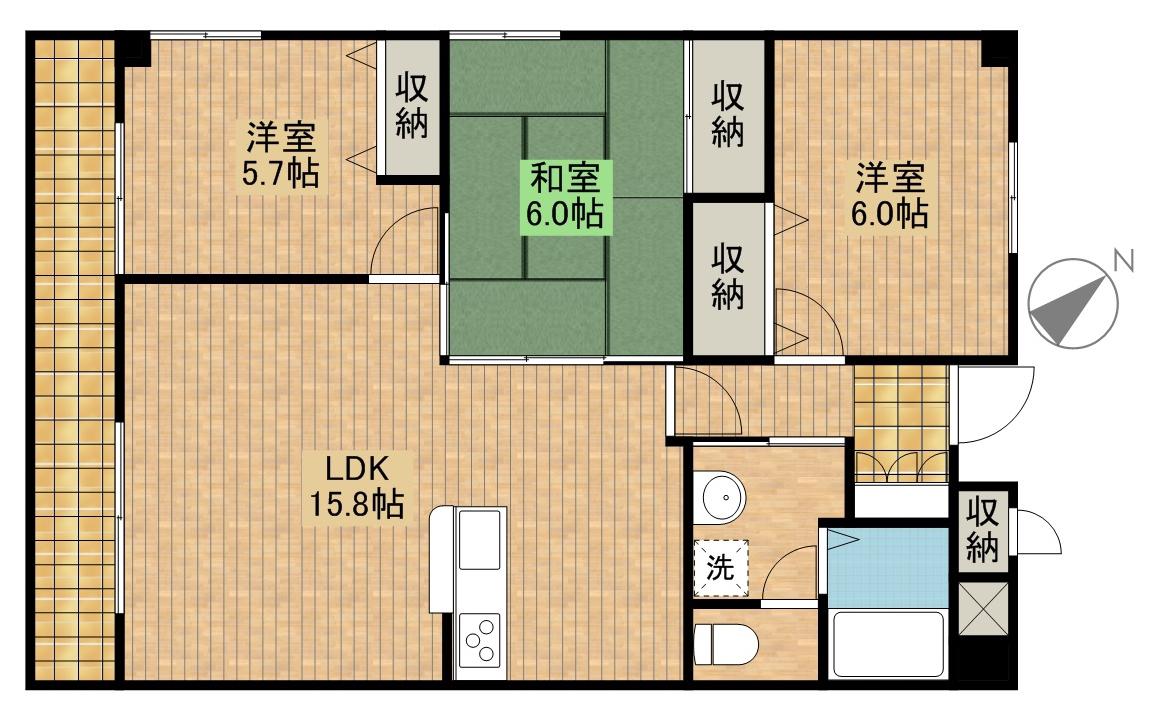 ライフ第5マンション大平台(3LDK/2階)の間取り写真