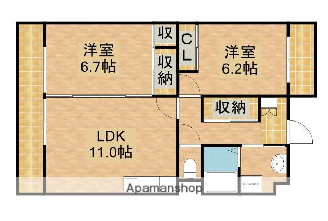ガーデンロゼ弁天(2LDK/3階)の間取り写真