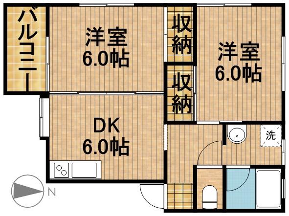 サンハイツ2(2DK/1階)の間取り写真