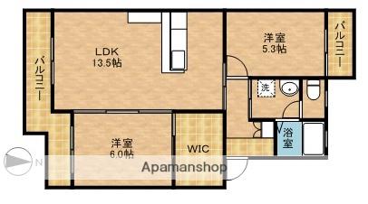 ボヌール片岡Ⅱ(2LDK/3階)の間取り写真